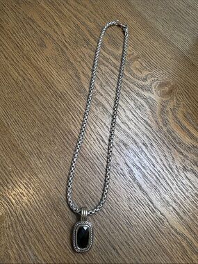 Ross-Simons Classic Silver-Tone Black Stone Pendant Necklace for Women